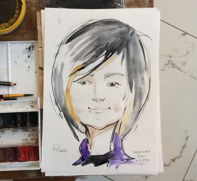 Шарж Ромы нарисованный Мишелем на корпоративе Минск
