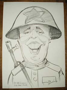 шарж солдата в каске с улыбкой